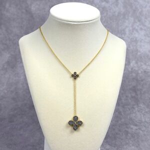 Freida Rothman Blossoming Brilliance Clover Lariat Necklace 14K Gold o Sterling
